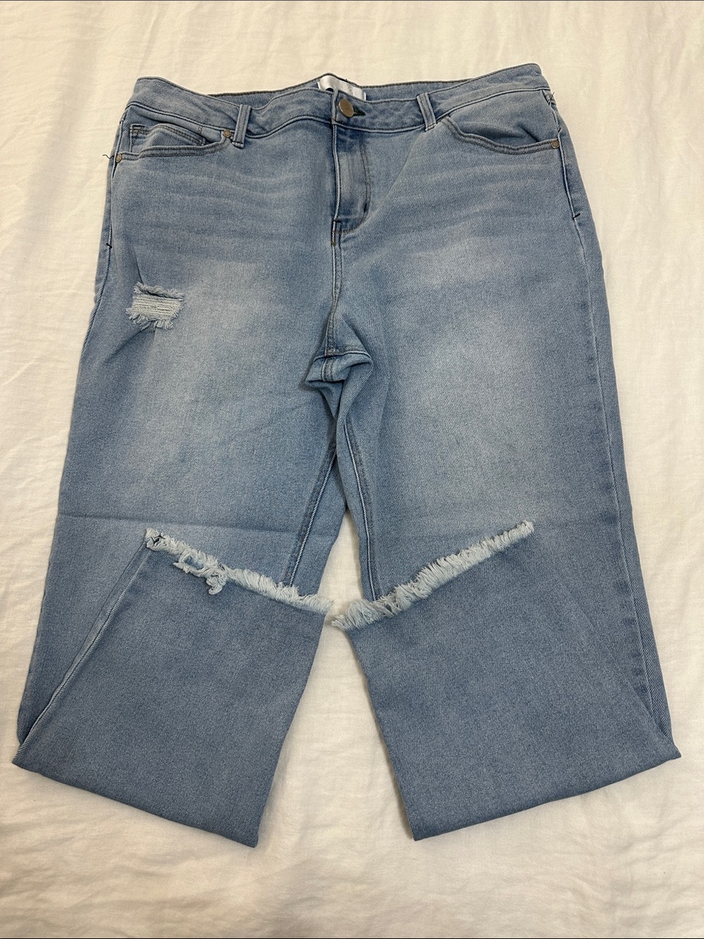 1822 Denim Light Blue Straight Leg Distressed Jeans